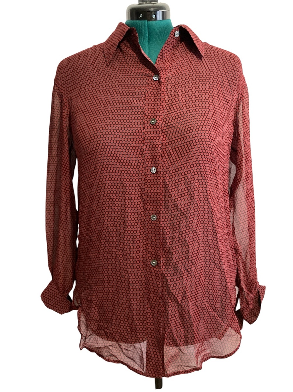Theory 100% Silk Chiffon Polka Dot Print Button Down Shirt